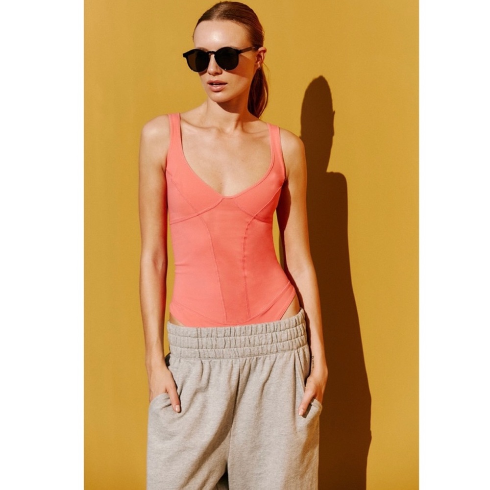 Free People Heart Of Gold Leotard Strawberry Coral